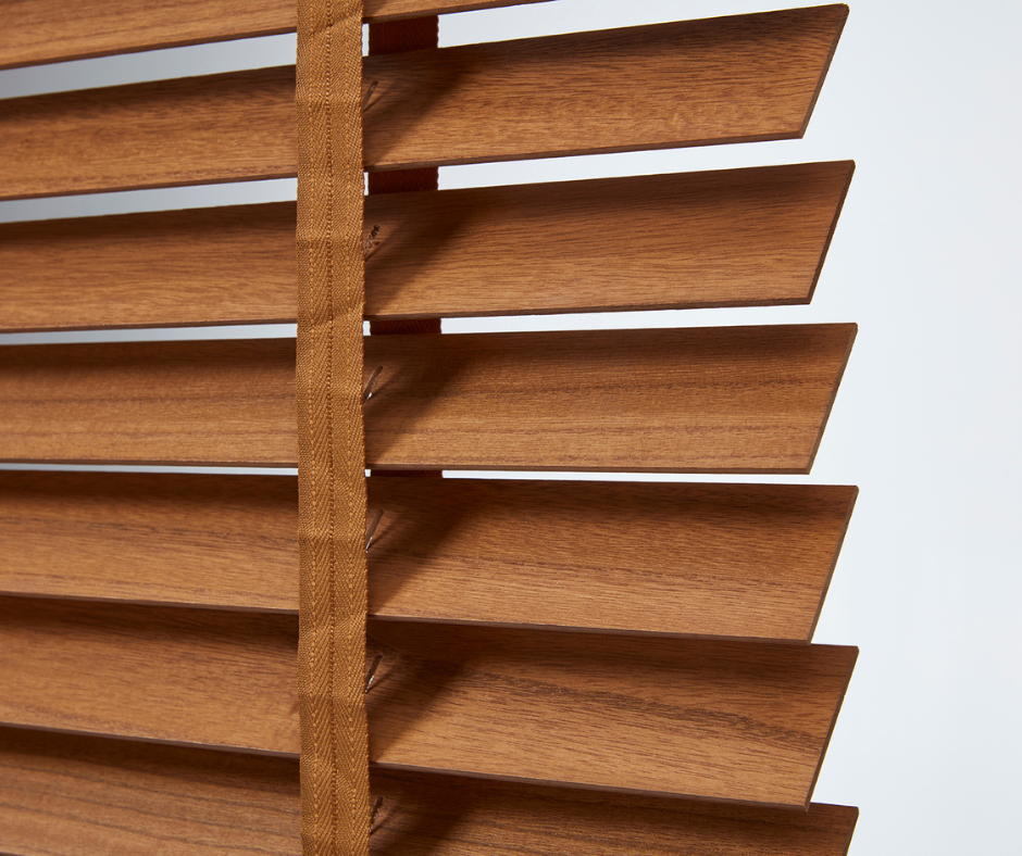 Inside Blinds wooden blinds with ladder tape - custom horizontal wooden blinds - brown wood blinds