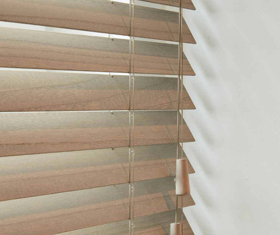 Inside Blinds - wooden blinds with ladder cord - custom horizontal wooden blinds - beige wooden blinds