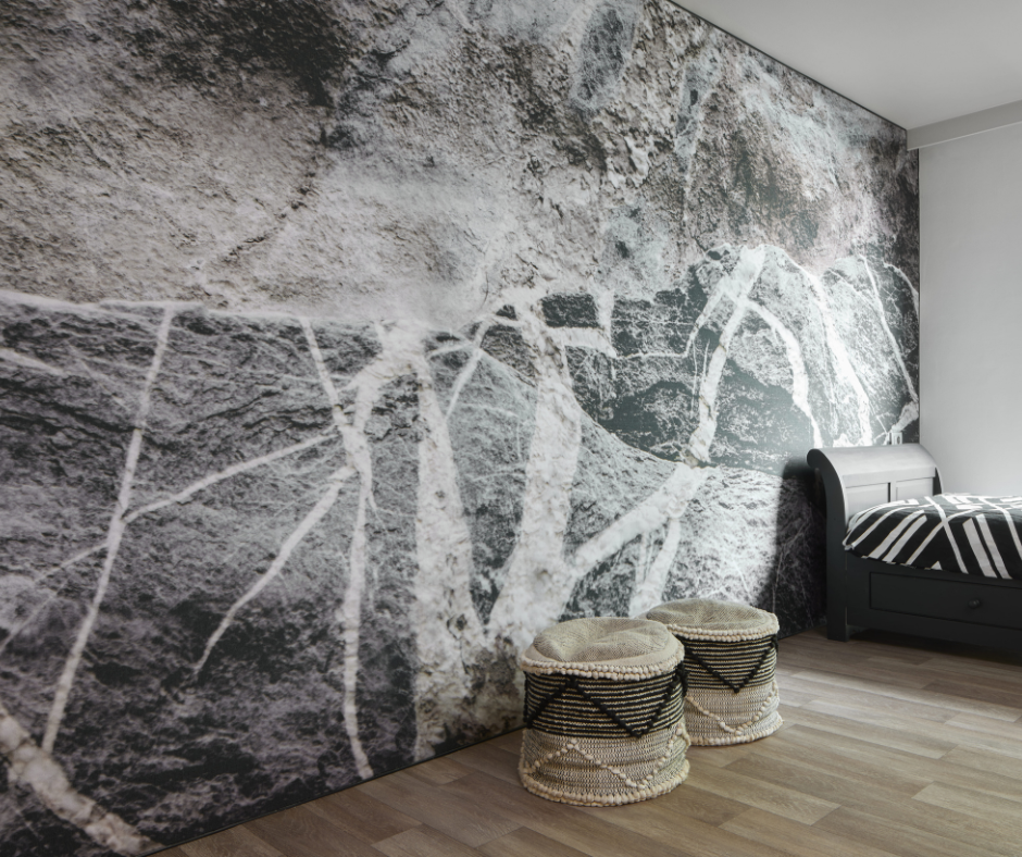 Inside Blinds - textiel wandbekleding - trendy muurbekleding - luxe wandbekleding slaapkamer - wandbekleding steenmotief