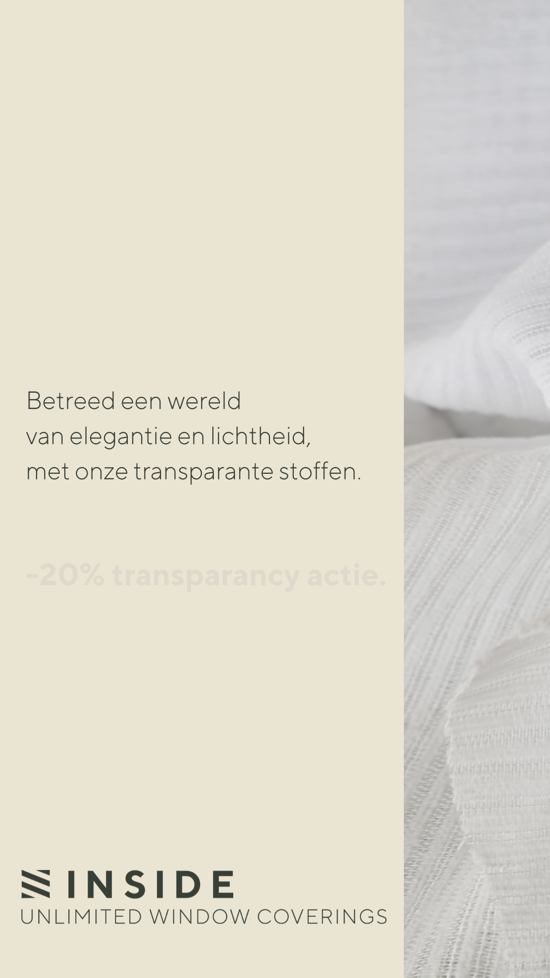 Inside Blinds transparency actie pop up NL